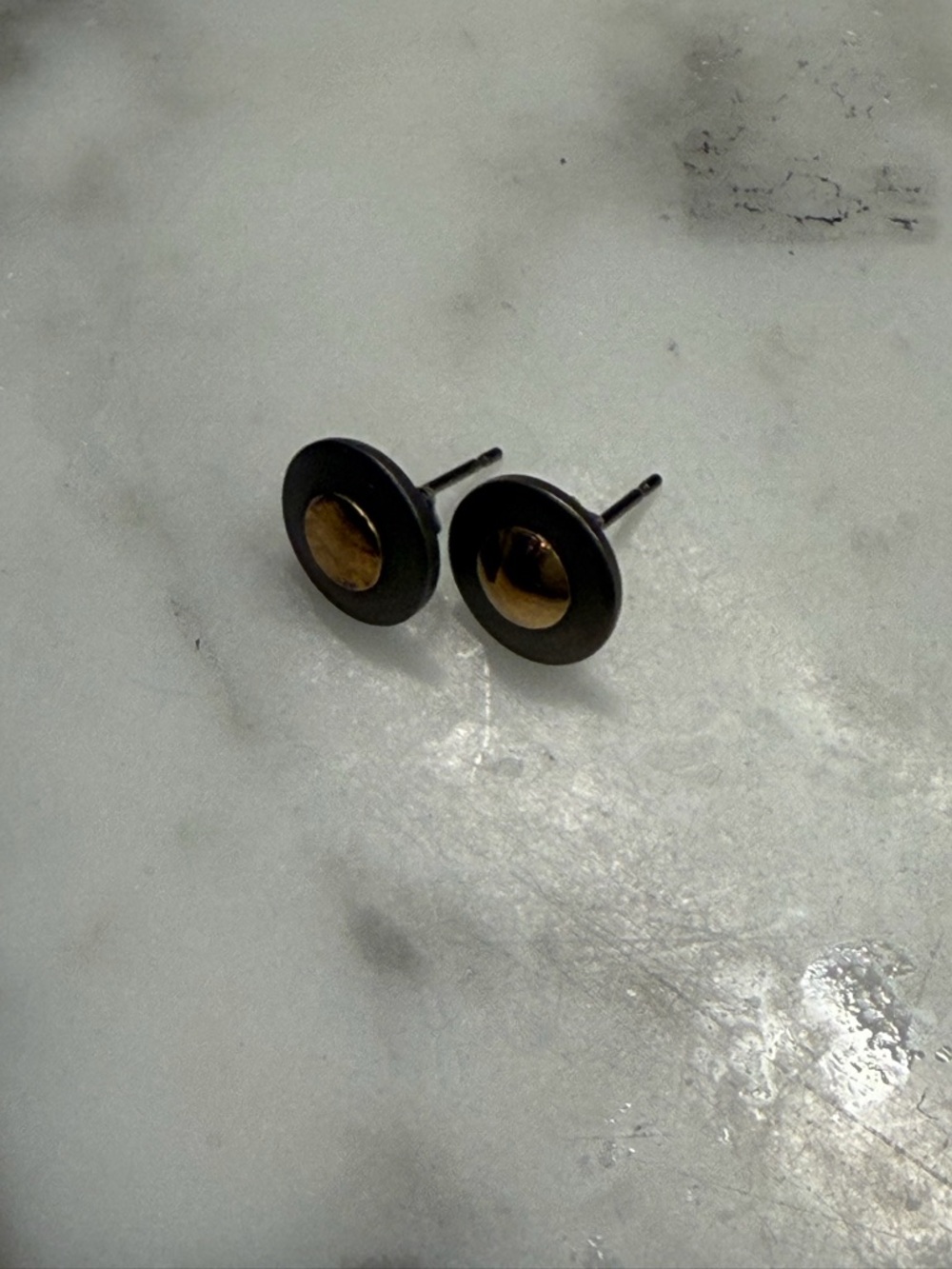 Titanium and Gold Circle Stud Earrings